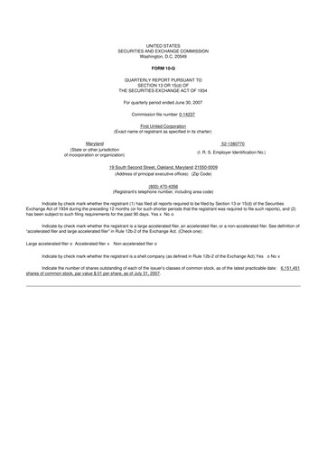 Thumbnail First United Corporation 10-Q Quarterly Report FY 