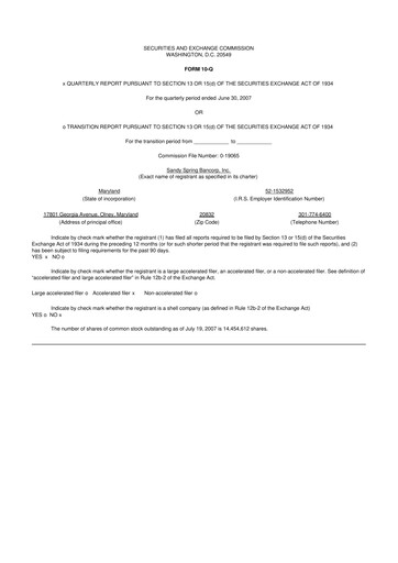 Miniature Sandy Spring Bank 10-Q Rapport trimestriel  