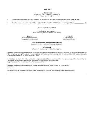 Miniature Nathan's Famous 10-Q Rapport trimestriel  