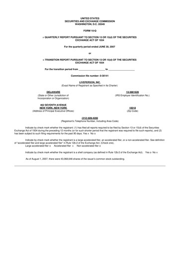 Thumbnail LivePerson 10-Q Quarterly Report FY 