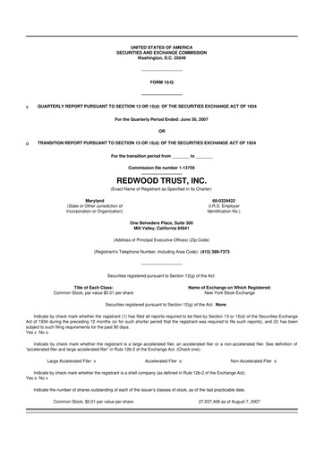 Thumbnail Redwood Trust 10-Q Quarterly Report FY 