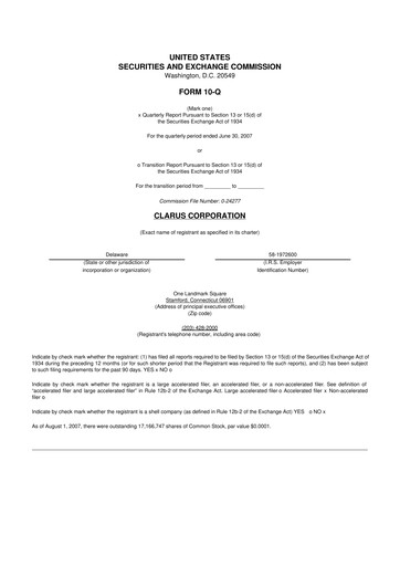 Thumbnail Clarus
 10-Q Quarterly Report FY 