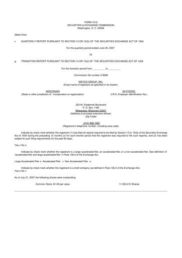 Thumbnail Weyco Group 10-Q Quarterly Report FY 