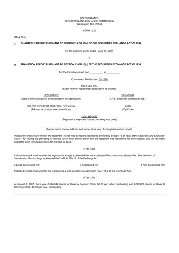 Miniature Bel Fuse 10-Q Rapport trimestriel  