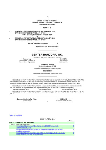 Thumbnail ConnectOne Bancorp 10-Q Quarterly Report FY 