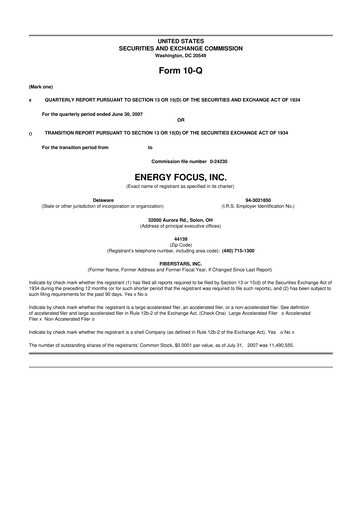 Miniature Energy Focus 10-Q Rapport trimestriel  