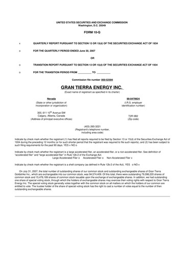 Vorschaubild Gran Tierra Energy 10-Q Quartalsbericht  