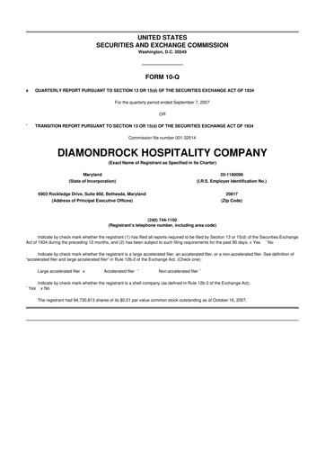 Thumbnail Diamondrock Hospitality Company 10-Q Quarterly Report FY 
