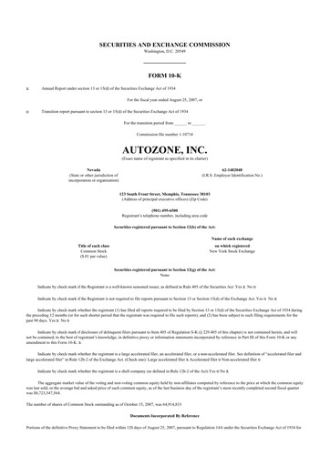 Thumbnail AutoZone 10-K Annual Report 