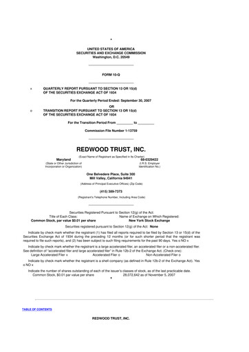 Thumbnail Redwood Trust 10-Q Quarterly Report FY 