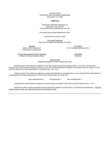 Thumbnail First United Corporation 10-Q Quarterly Report FY 