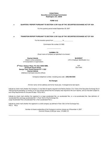 Vorschaubild Garmin 10-Q Quartalsbericht  