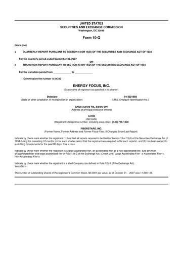 Miniature Energy Focus 10-Q Rapport trimestriel  