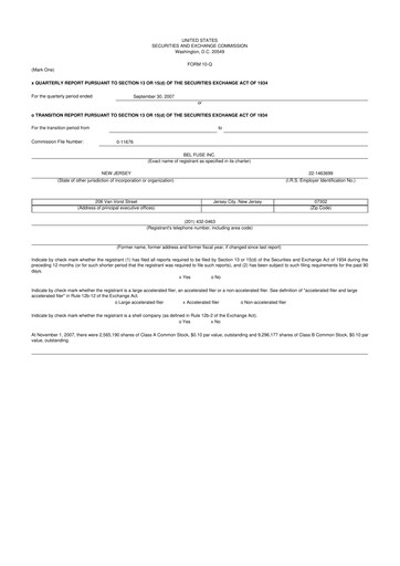 Miniature Bel Fuse 10-Q Rapport trimestriel  