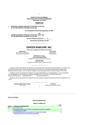 Thumbnail ConnectOne Bancorp 10-Q Quarterly Report FY 