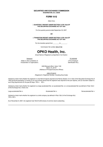 Miniature OPKO Health
 10-Q Rapport trimestriel  
