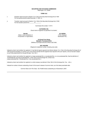 Thumbnail AutoZone 10-Q Quarterly Report FY 