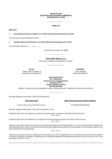 Miniature CBAK Energy Technology 10-K Rapport annuel 