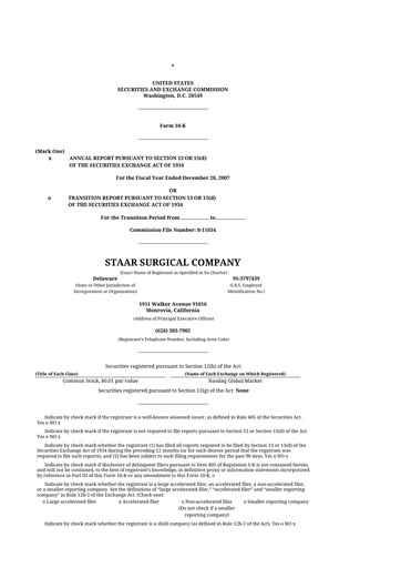 Thumbnail STAAR Surgical 10-K Annual Report 