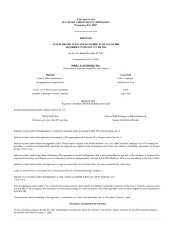 Thumbnail Shore Bancshares 10-K Annual Report 