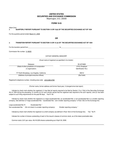 Thumbnail Cathay General Bancorp 10-Q Quarterly Report FY 