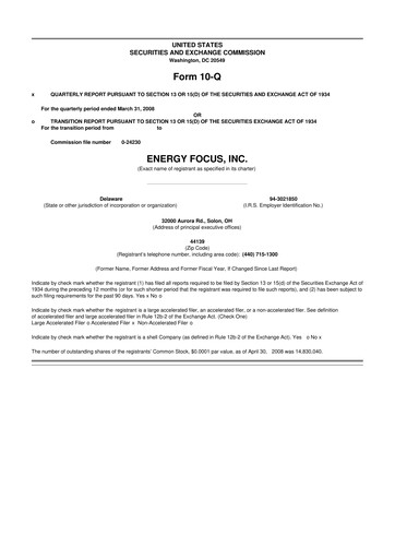 Miniature Energy Focus 10-Q Rapport trimestriel  