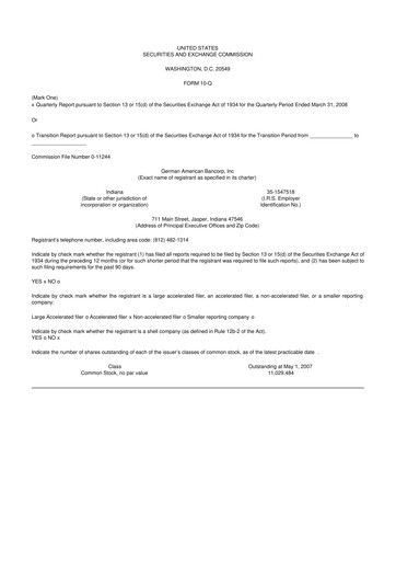 Thumbnail German American Bancorp 10-Q Quarterly Report FY 