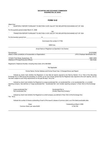 Thumbnail QNB Corp. 10-Q Quarterly Report FY 