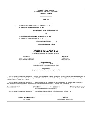 Thumbnail ConnectOne Bancorp 10-Q Quarterly Report FY 