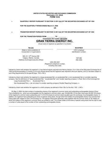 Vorschaubild Gran Tierra Energy 10-Q Quartalsbericht  