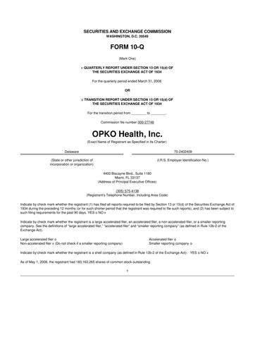Miniature OPKO Health
 10-Q Rapport trimestriel  
