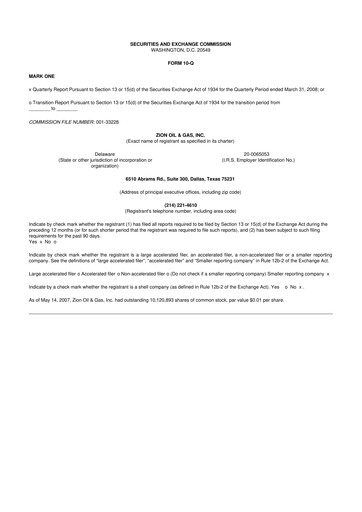 Miniature Zion Oil & Gas 10-Q Rapport trimestriel  