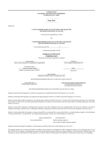 Thumbnail World Acceptance Corporation 10-K Annual Report 