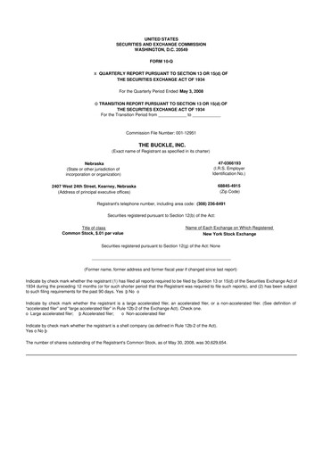 Thumbnail Buckle
 10-Q Quarterly Report FY 