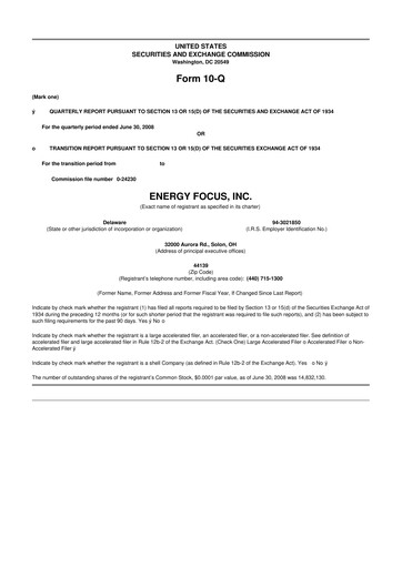 Miniature Energy Focus 10-Q Rapport trimestriel  