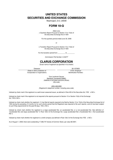 Thumbnail Clarus
 10-Q Quarterly Report FY 