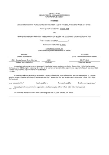 Miniature Sandy Spring Bank 10-Q Rapport trimestriel  