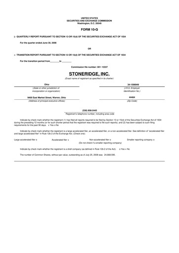 Thumbnail Stoneridge 10-Q Quarterly Report FY 