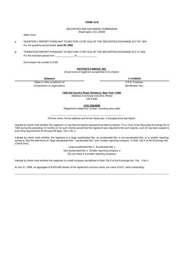 Miniature Nathan's Famous 10-Q Rapport trimestriel  