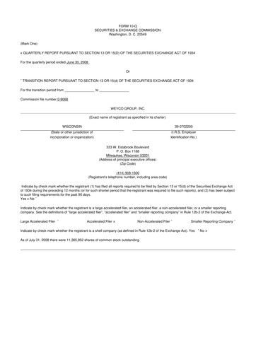 Thumbnail Weyco Group 10-Q Quarterly Report FY 