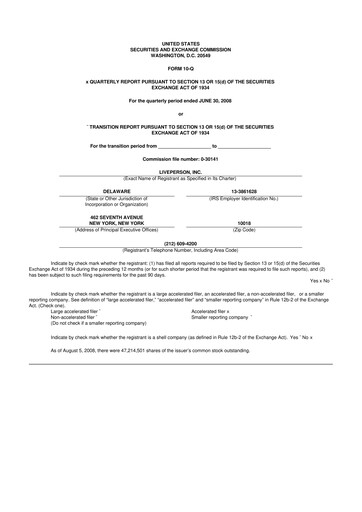 Thumbnail LivePerson 10-Q Quarterly Report FY 