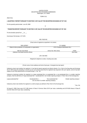 Miniature Bel Fuse 10-Q Rapport trimestriel  