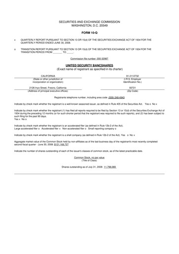 Thumbnail United Security Bancshares 10-Q Quarterly Report FY 