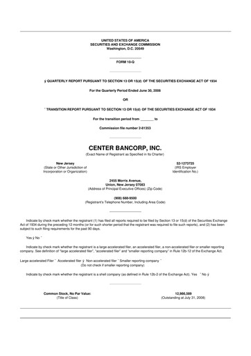 Thumbnail ConnectOne Bancorp 10-Q Quarterly Report FY 