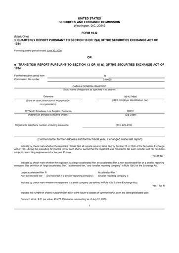 Thumbnail Cathay General Bancorp 10-Q Quarterly Report FY 