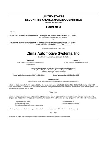 Thumbnail China Automotive Systems 10-Q Quarterly Report FY 