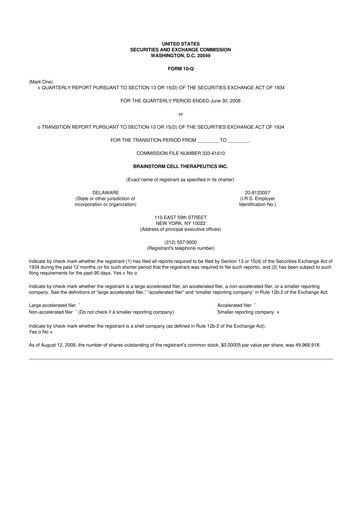 Vorschaubild BrainStorm Cell Therapeutics 10-Q Quartalsbericht  