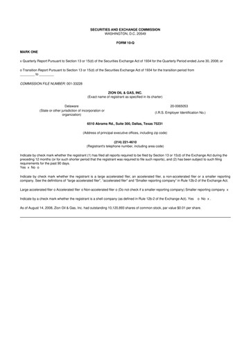 Miniature Zion Oil & Gas 10-Q Rapport trimestriel  