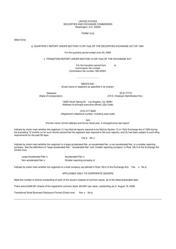 Vorschaubild Reed's, Inc. 10-Q Quartalsbericht  