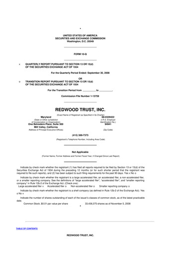 Thumbnail Redwood Trust 10-Q Quarterly Report FY 
